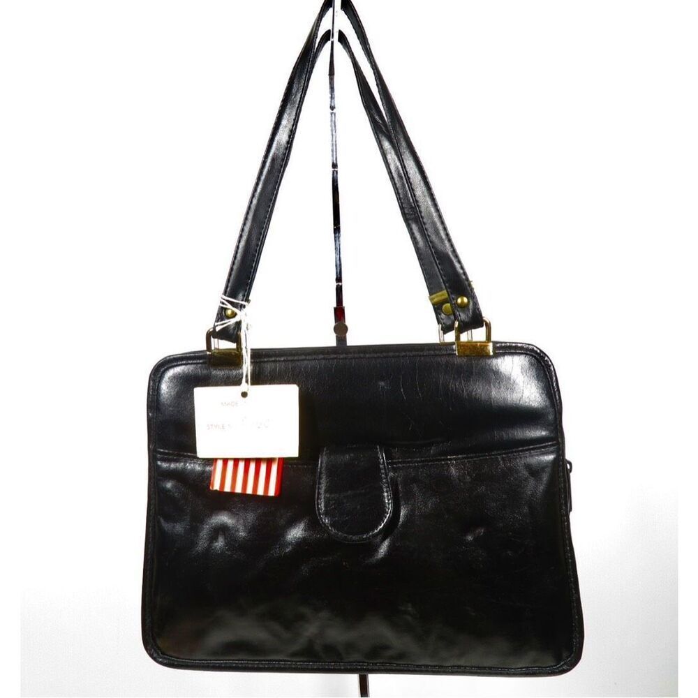 Vintage Regal Black Leather Organizer Shoulder Bag Gold Hardware NWT Rare